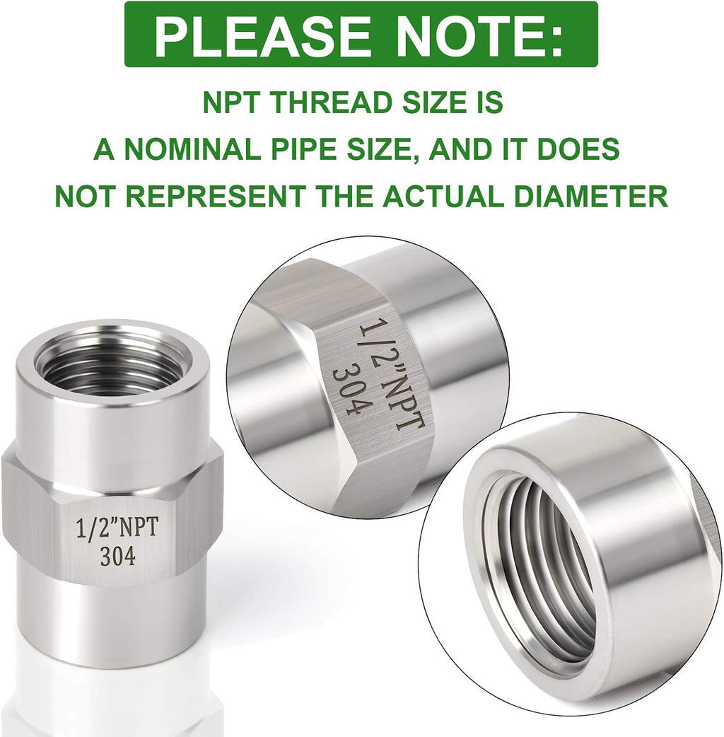 TAISHER 5PCS Forging of 304 SS Hex Coupling,1/2" NPT Female Pipe Fitting