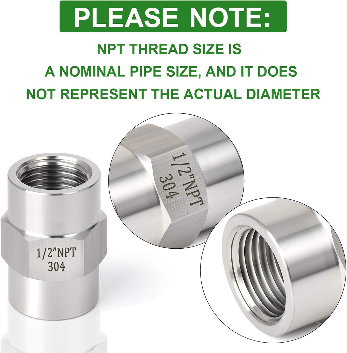 TAISHER 5PCS Forging of 304 SS Hex Coupling,1/2" NPT Female Pipe Fitting