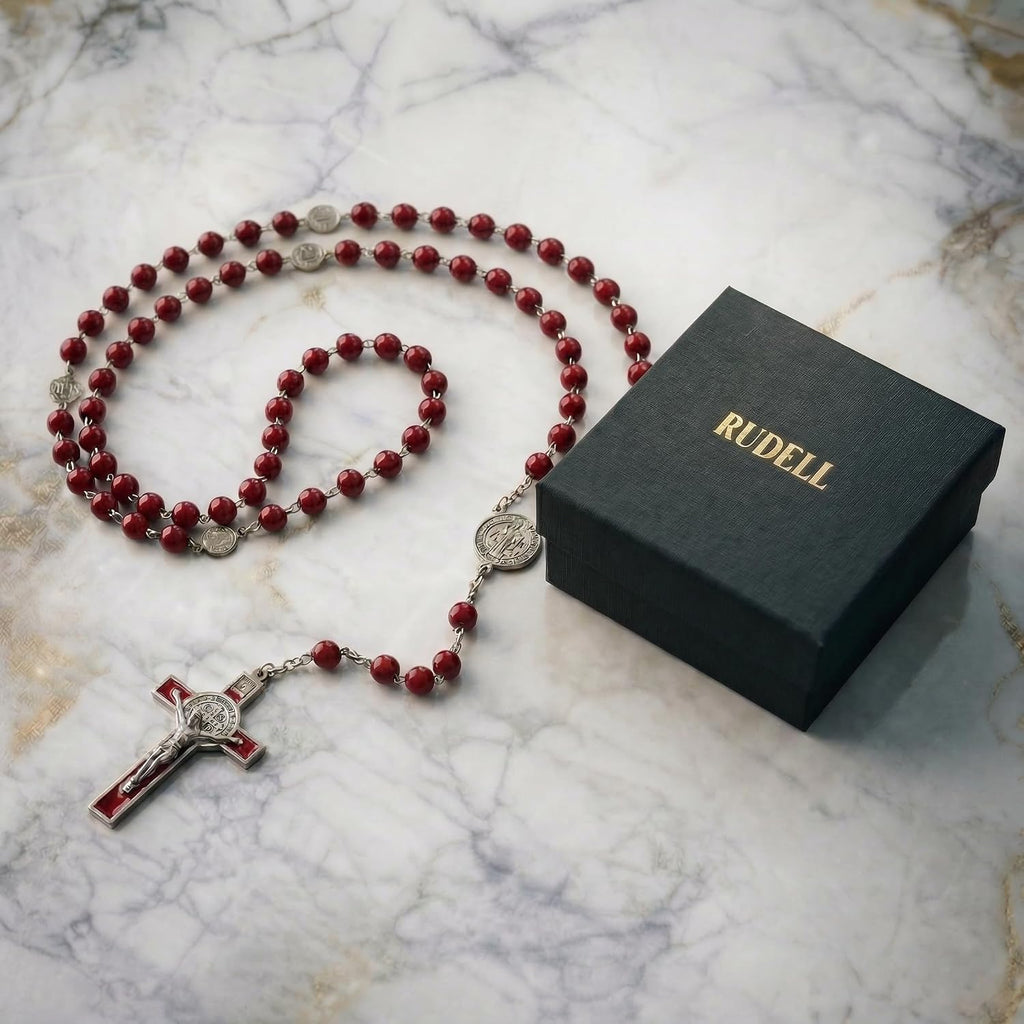 Rosary Beads Catholic for Women - Rosary Necklace for Women with Pearl Beads - Medal Cross Saint Benedict Rosary for