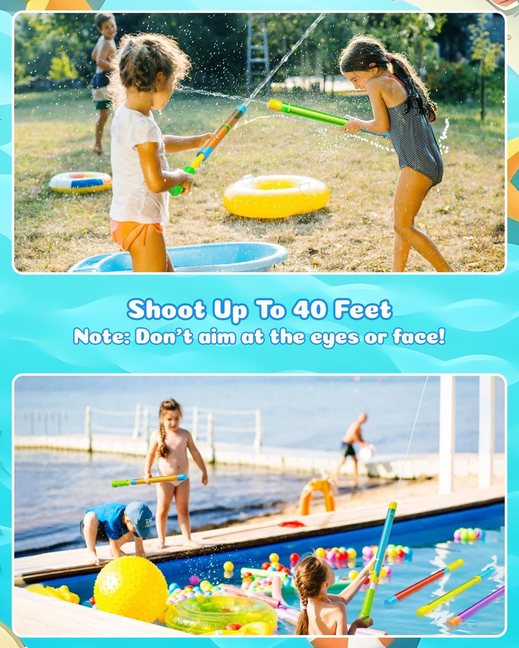 Water Gun Squirt Toys for Kids Adults Shoot Up to 40 Feet 6 Pack | Outdoor Super Blaster, for Age 3-4-5-8-12 Bulk