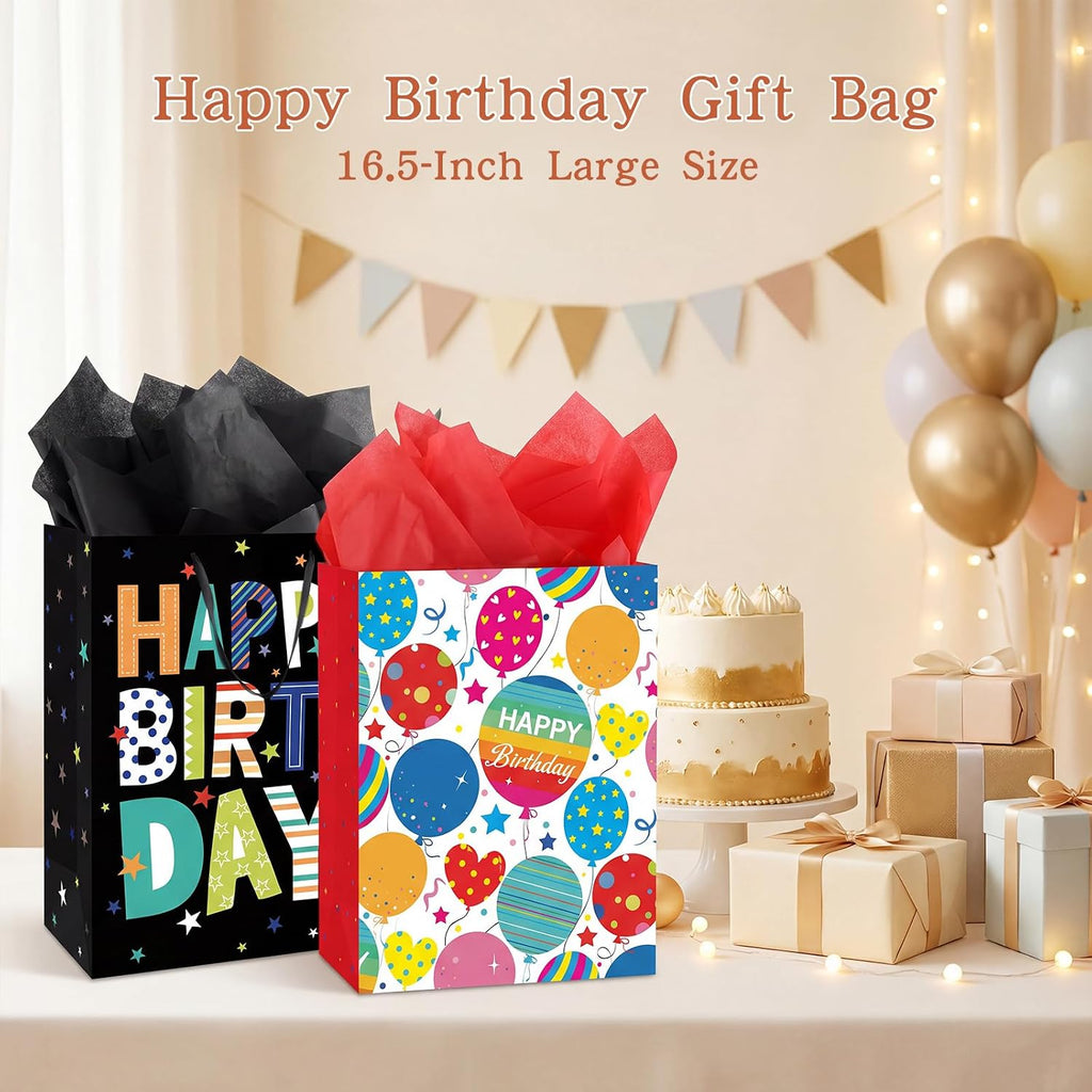 2 Pcs 16.5'' Large Happy Birthday Gift Bag for Boys Kids Men