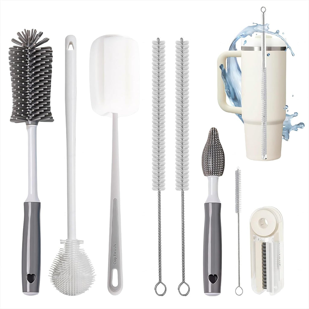 Bottle Cleaner Brush Set - 8 Pack Bottle Brushes for Cleaning | Gray for Owala, Tumbler, Sports Water Bottle, Wine Glass