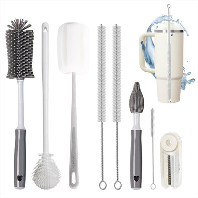Bottle Cleaner Brush Set - 8 Pack Bottle Brushes for Cleaning | Gray for Owala, Tumbler, Sports Water Bottle, Wine Glass