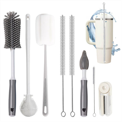 Bottle Cleaner Brush Set - 8 Pack Bottle Brushes for Cleaning | Gray for Owala, Tumbler, Sports Water Bottle, Wine Glass