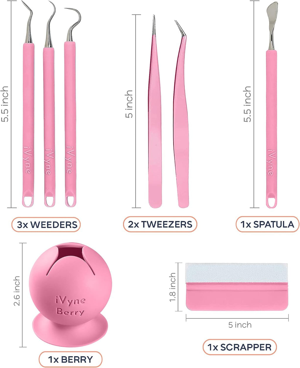 (8pcs) Premium Vinyl Weeding Tool Kit & Weeding Scrap Collector Soft Grip Tools with Berry, Weeder, Tweezers, Picker