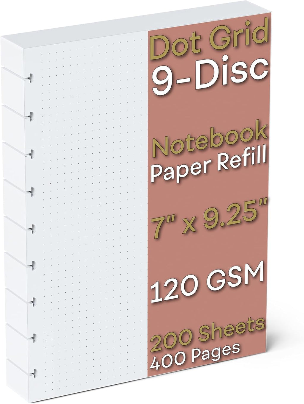 Discbound Dotted Grid Paper, 120 GSM Refill, 200 Sheets (400 Pages), 9 Disc Pre-Punched Happy Planner Inserts, Loose