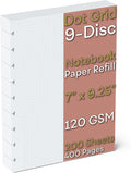 Discbound Dotted Grid Paper, 120 GSM Refill, 200 Sheets (400 Pages), 9 Disc Pre-Punched Happy Planner Inserts, Loose