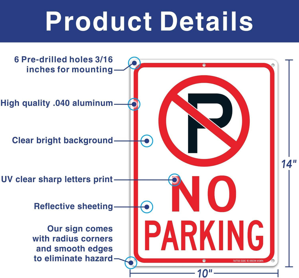 No Parking Sign With Symbol Sign, 14 x 10 Inches Reflective .40 Rust Free Aluminum, UV Protected, Weather Resistant