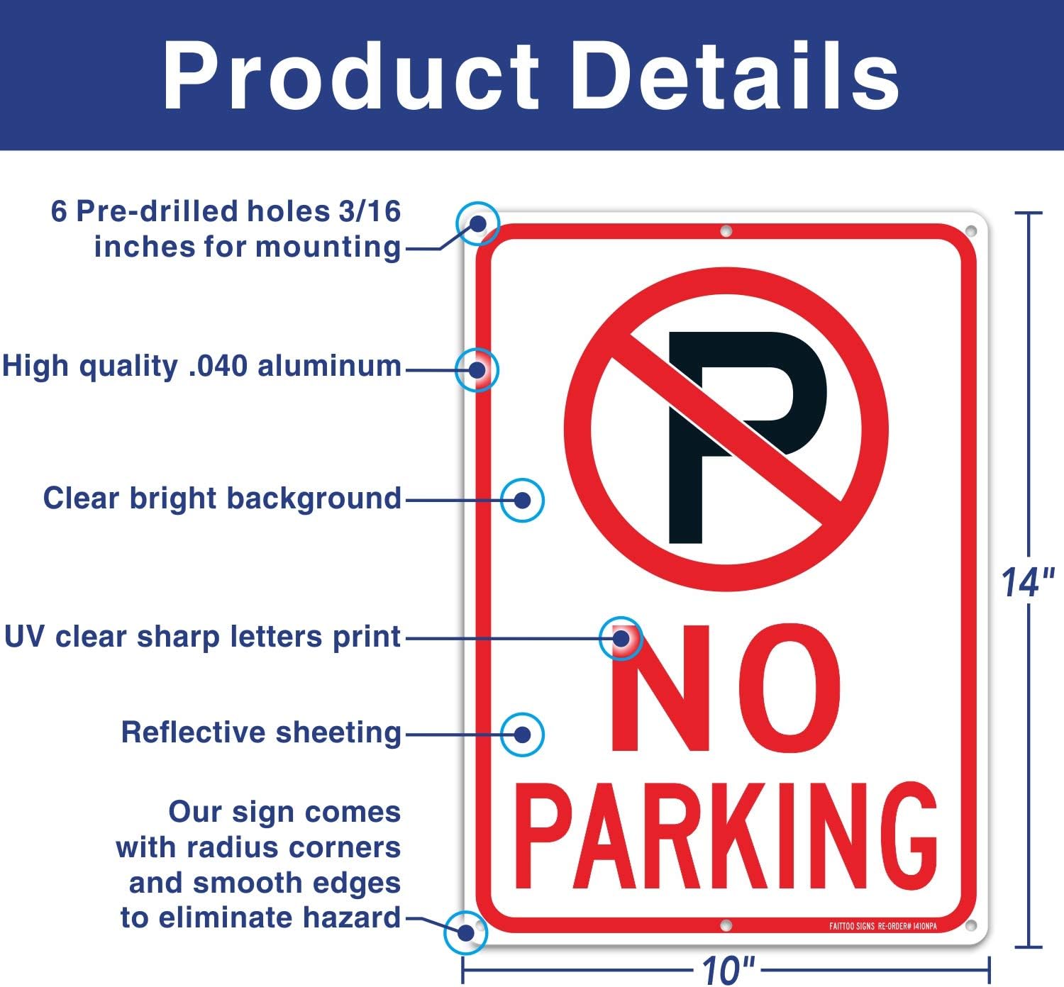 No Parking Sign With Symbol Sign, 14 x 10 Inches Reflective .40 Rust Free Aluminum, UV Protected, Weather Resistant