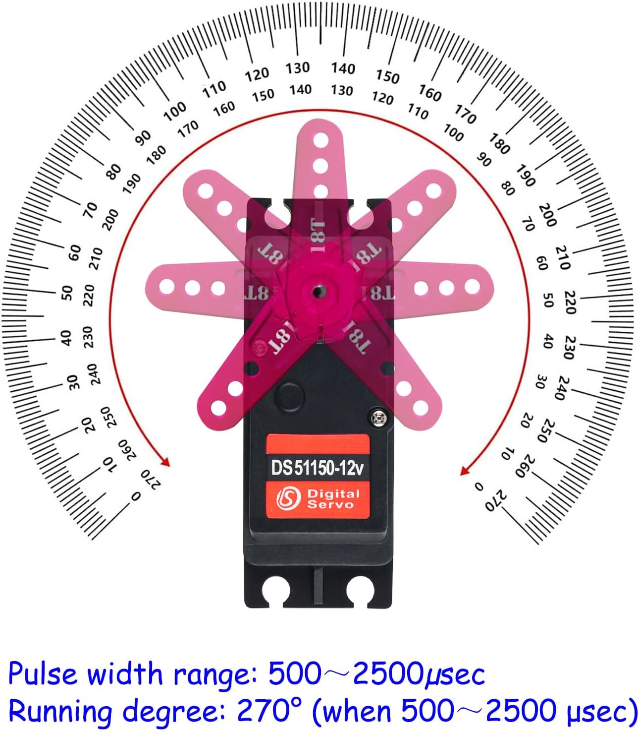 12V 150KG DS51150 Digital RC Servo Full Metal Gear 270 Degree | Waterproof IP67, 18T Metal Servo Arm, For Baja Car