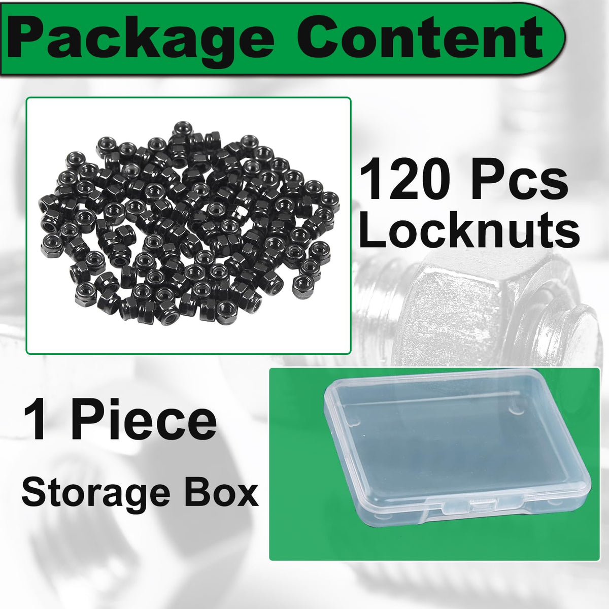 120Pcs M4x0.7 Locknuts Nylon Inserted Hex Lock Black Carbon Steel