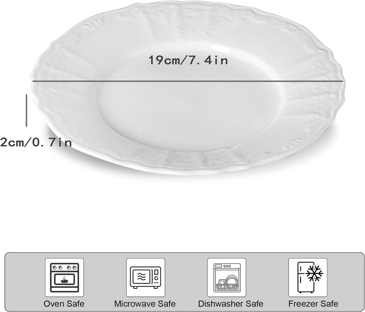 8 Pack Ceramic Appetizer & Dessert Plates, 7.5 In White Salad Plate