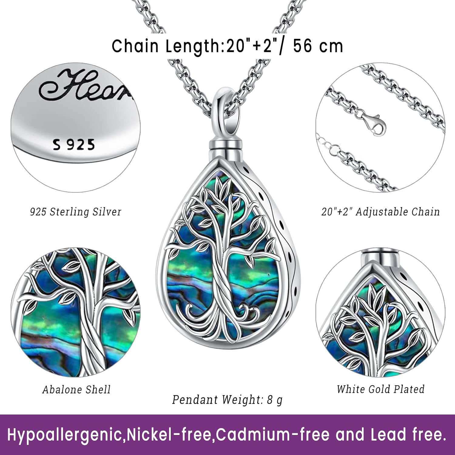 Cremation Jewelry Tree of Life Urn Necklace S925