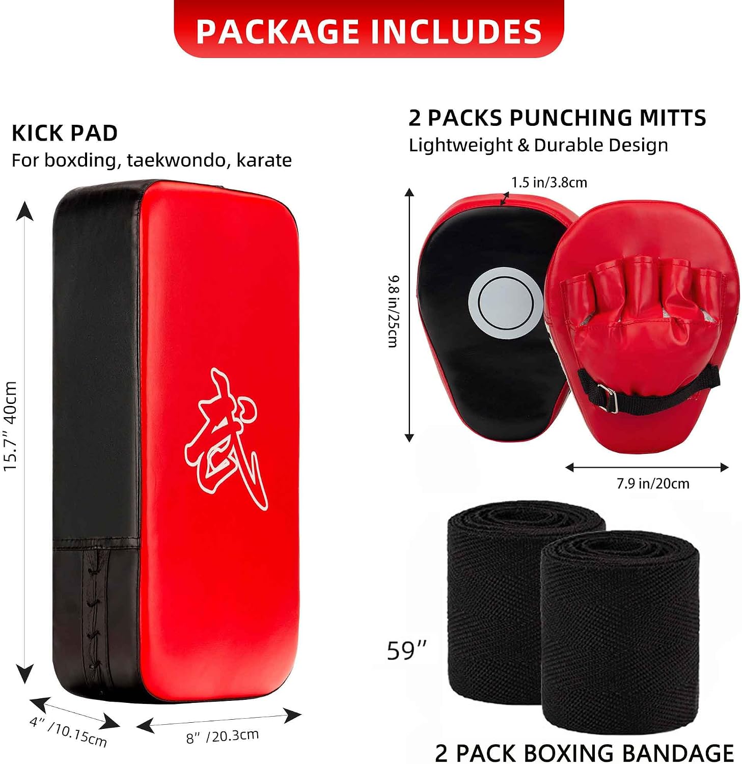 3-in-1 Boxing Pads and Kick Punching Mitts Set, Leather Hand Target Focus Pads, MMA Muay Thai Pads for Kicking