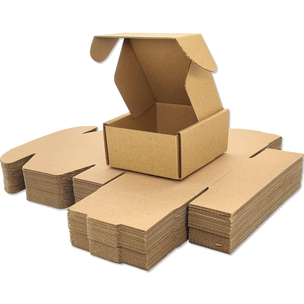 4x4x2 Shipping Boxes Set of 25, Brown Mailer Corrugated Cardboard Box