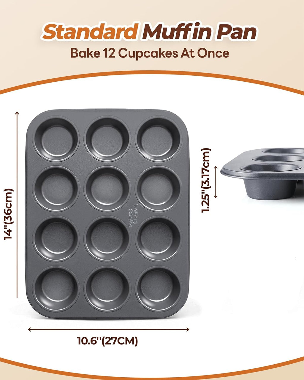 Muffin Pan for Baking, Standard Cupcake Pan, Nonstick 12 Cup