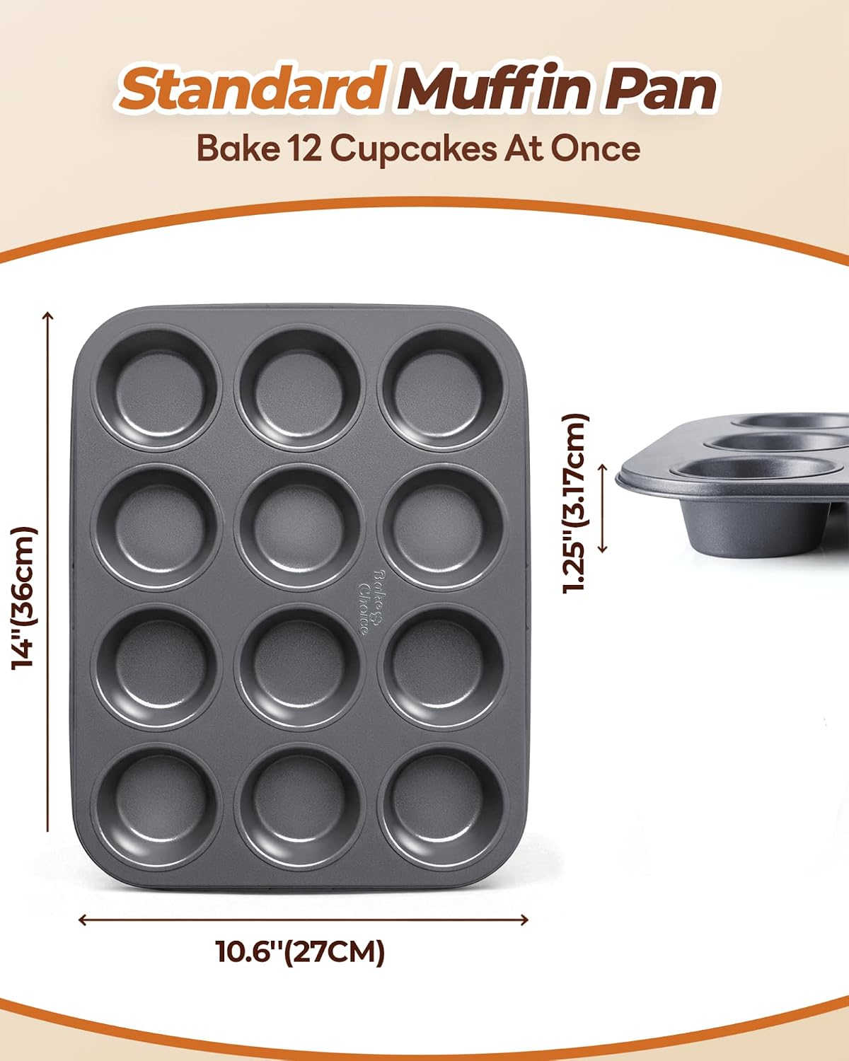 Muffin Pan for Baking, Standard Cupcake Pan, Nonstick 12 Cup