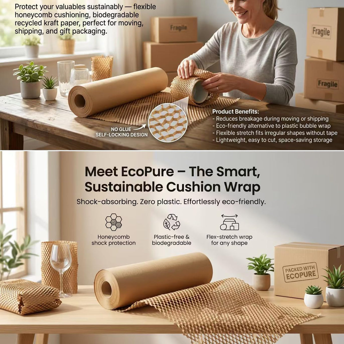 Honeycomb Packing Paper 20"x295' Eco-Friendly for Moving
