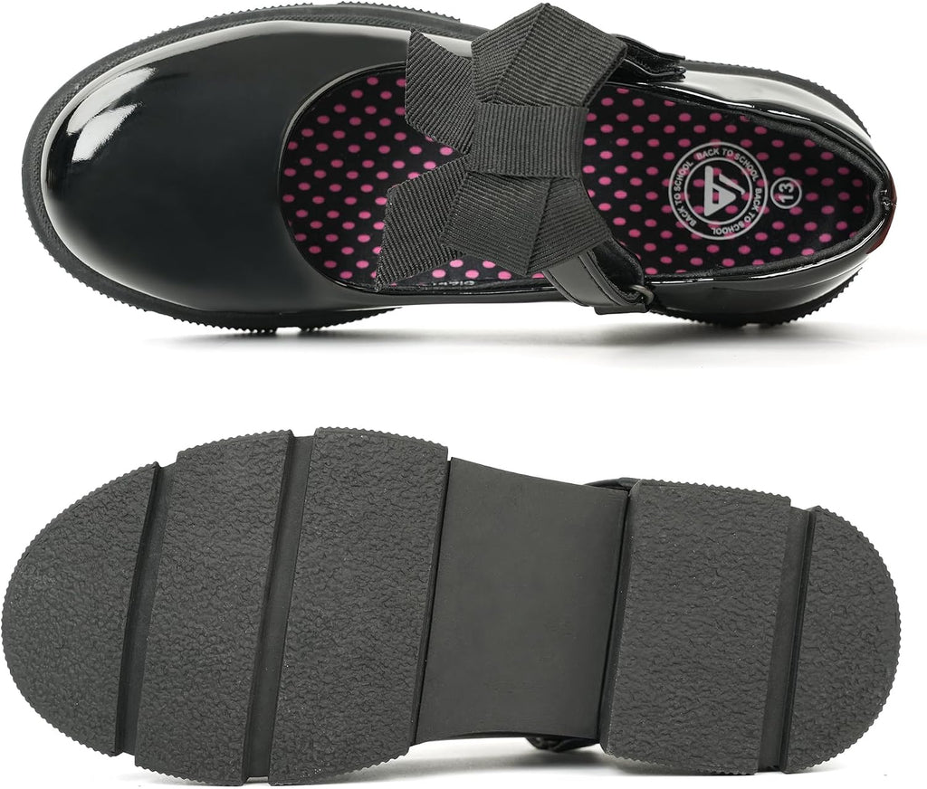 Girls Mary Jane School Shoes Black Uniform Dress Flats Wedding Party Shoes