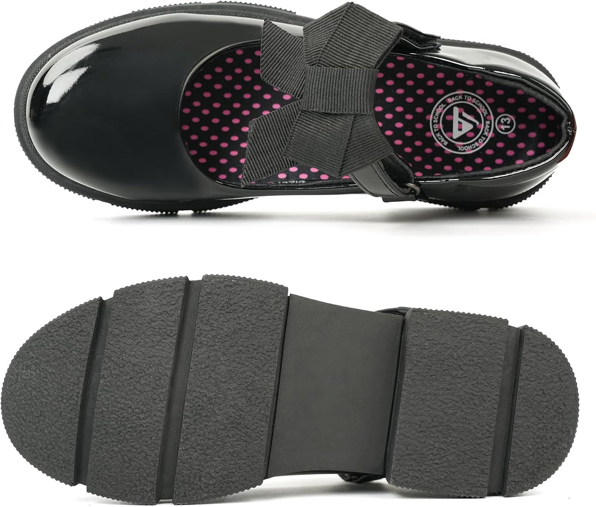 Girls Mary Jane School Shoes Black Uniform Dress Flats Wedding Party Shoes