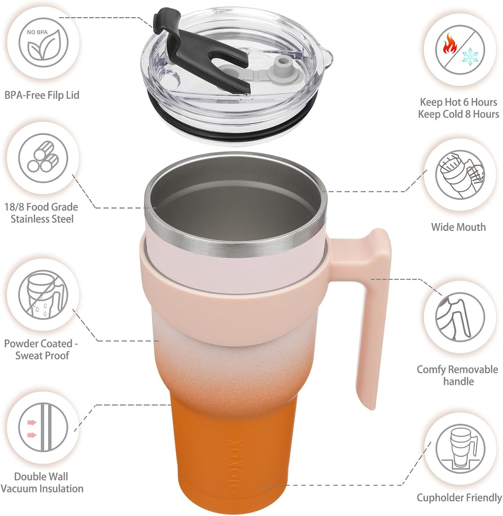 40 oz Tumbler with Handle & Straw, Insulated Stainless Steel Mug | Double Wall Vacuum, Keeps Hot/Cold, Thermal Cup