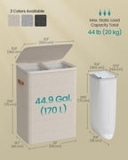 Laundry Basket, 170L Laundry Hamper with Lid, 2 Removable Bags