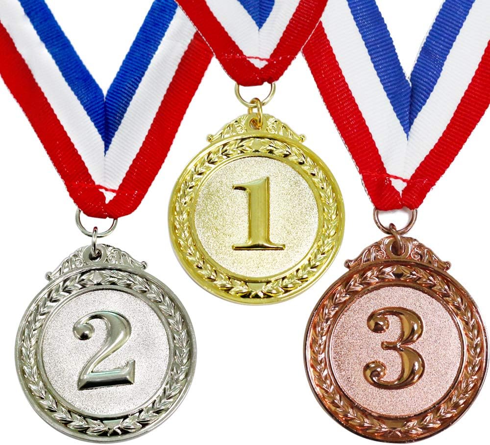 Award Medals Value 3 Pack Gold Sliver Copper Winner Medals with Neck Ribbon Prizes for Competition Sports