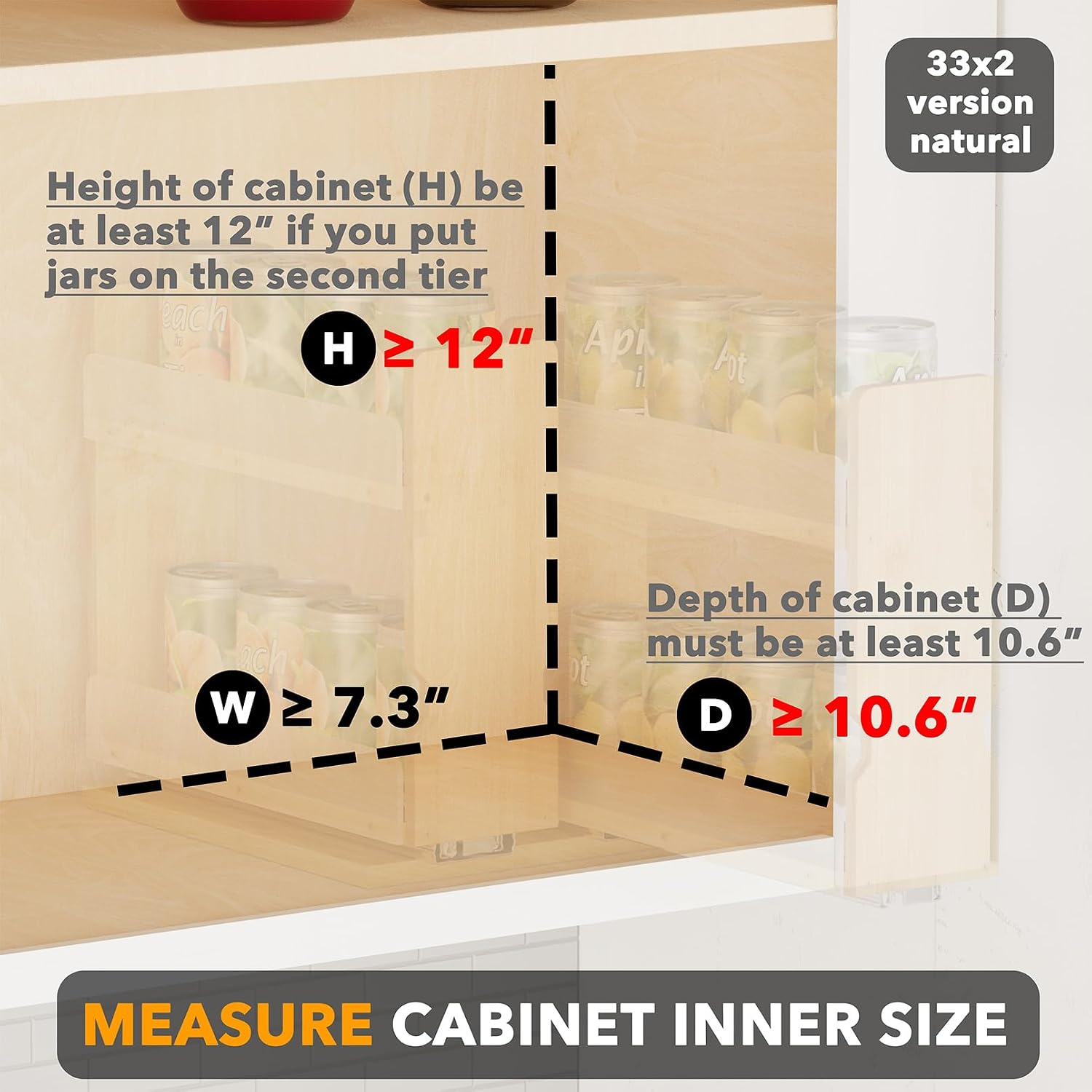Bamboo Pull Out Spice Rack Organizer for Cabinet, Heavy Duty Slide Out Seasoning Kitchen Pantry Sliding Vertical