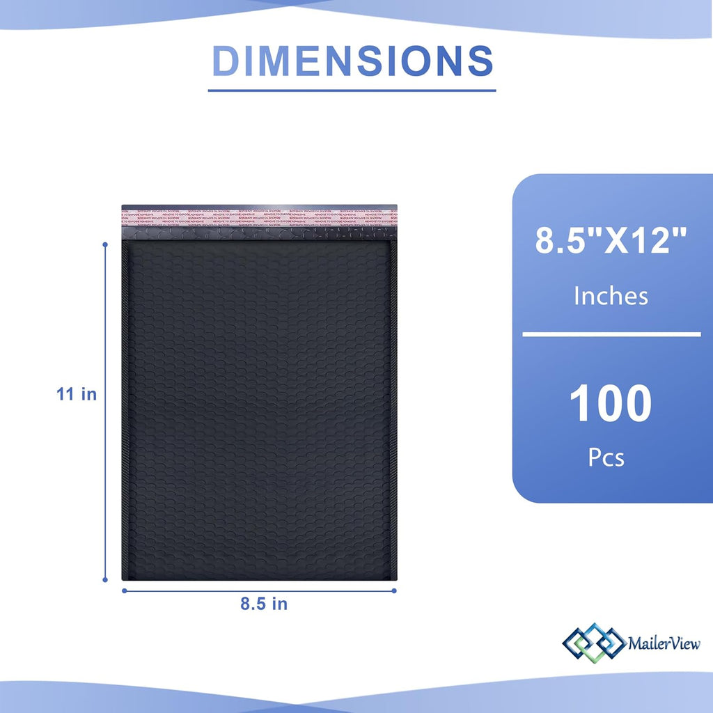 Black Bubble Mailers 8.5x12, Self Seal Poly Padded Envelopes #2, 100 Pack