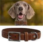 Genuine Leather Dog Collar, Heavy Duty Dog Collar with Sturdy Metal Buckle, Thick Collar for Walking, Hiking