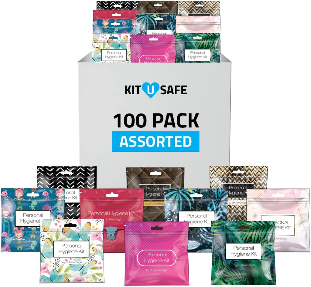 Bulk Period Kits (Assorted Colors) – Prefilled Menstrual Hygiene Kits with Tampon, Pad & Feminine Wipes |