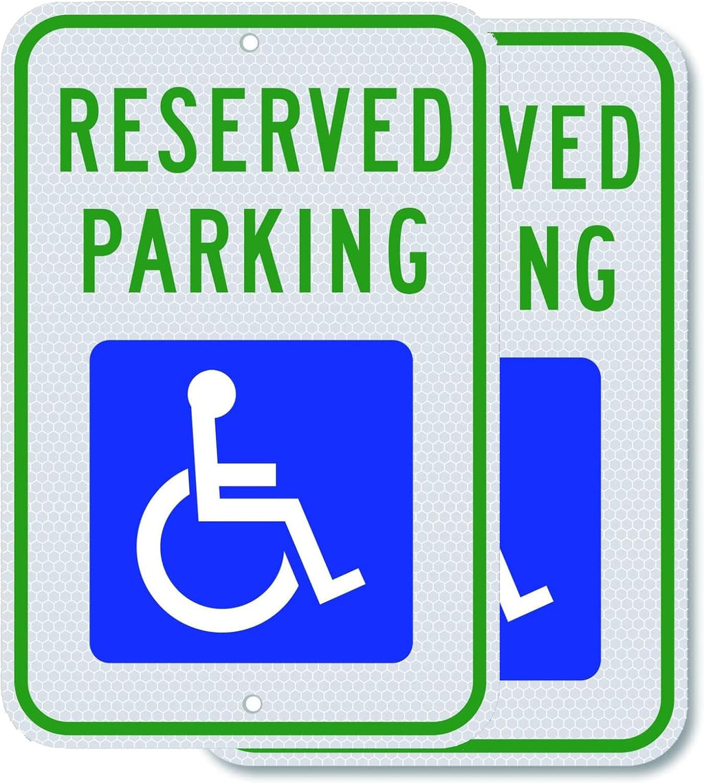 Aluminum Handicap Parking Sign - 18 x 12 inch, ADA Accessible, Reflective Blue (2pcs)