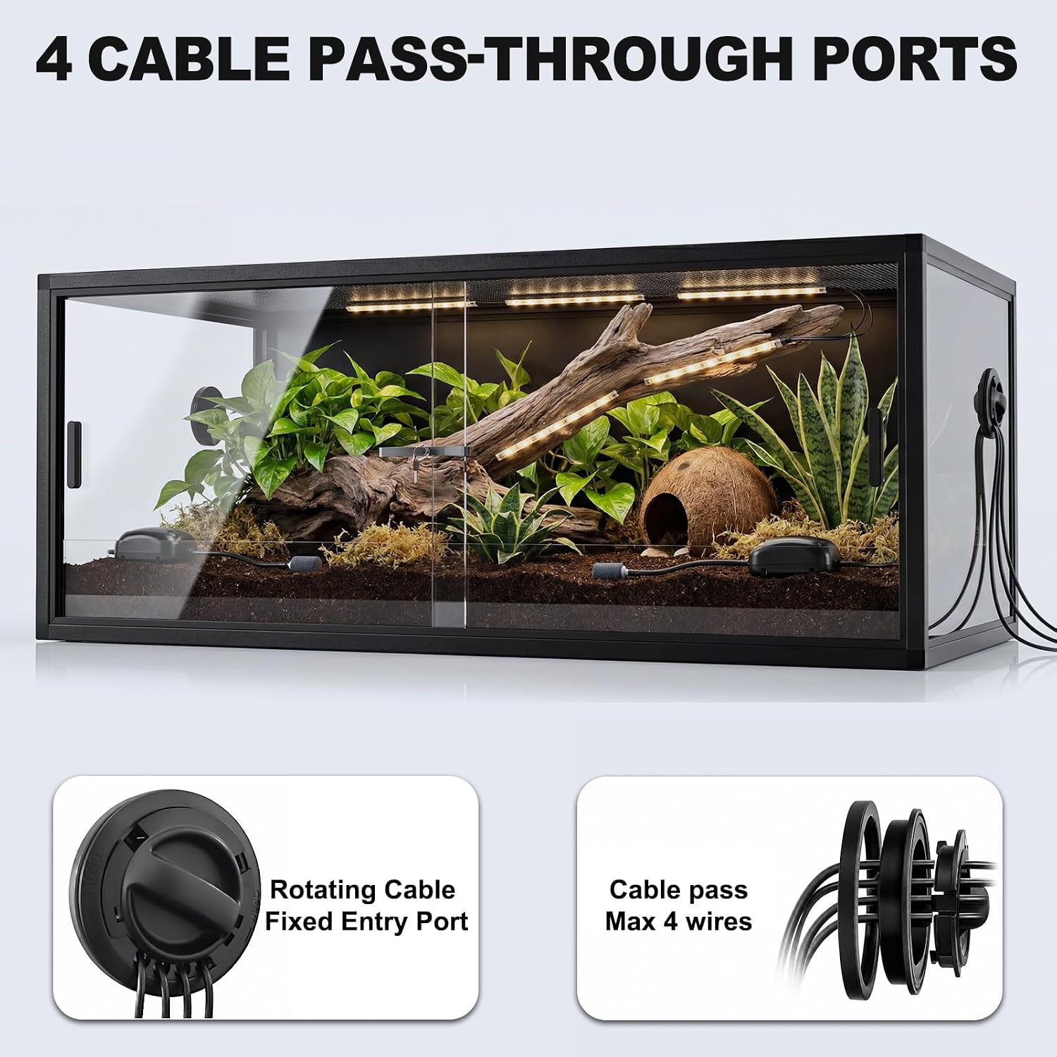 90 Gallon Reptile Tank, 48"x24"x18" Front Opening Reptile Terrarium, Black | Aluminum Frame Reptile Enclosure with