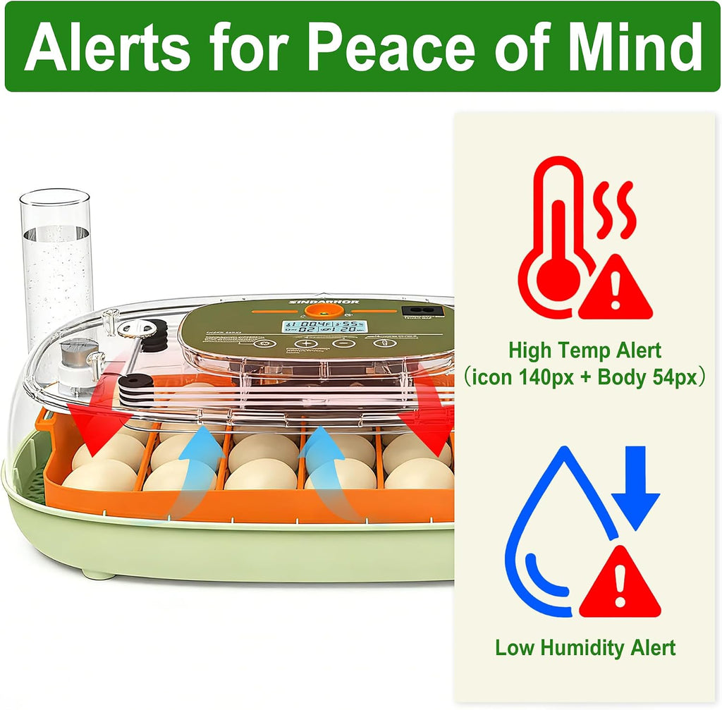 24-Egg Digital Incubator - Automatic Temperature and Humidity Control, LED Display, Automatic Rotation, External