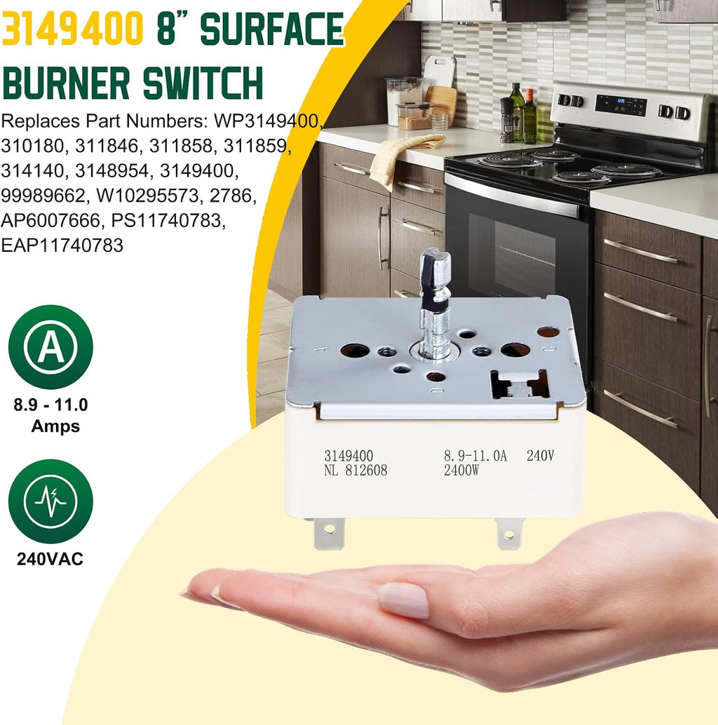WP3149400 3149400 3148954 3148953 8" Surface Burner Switch/Control Switch