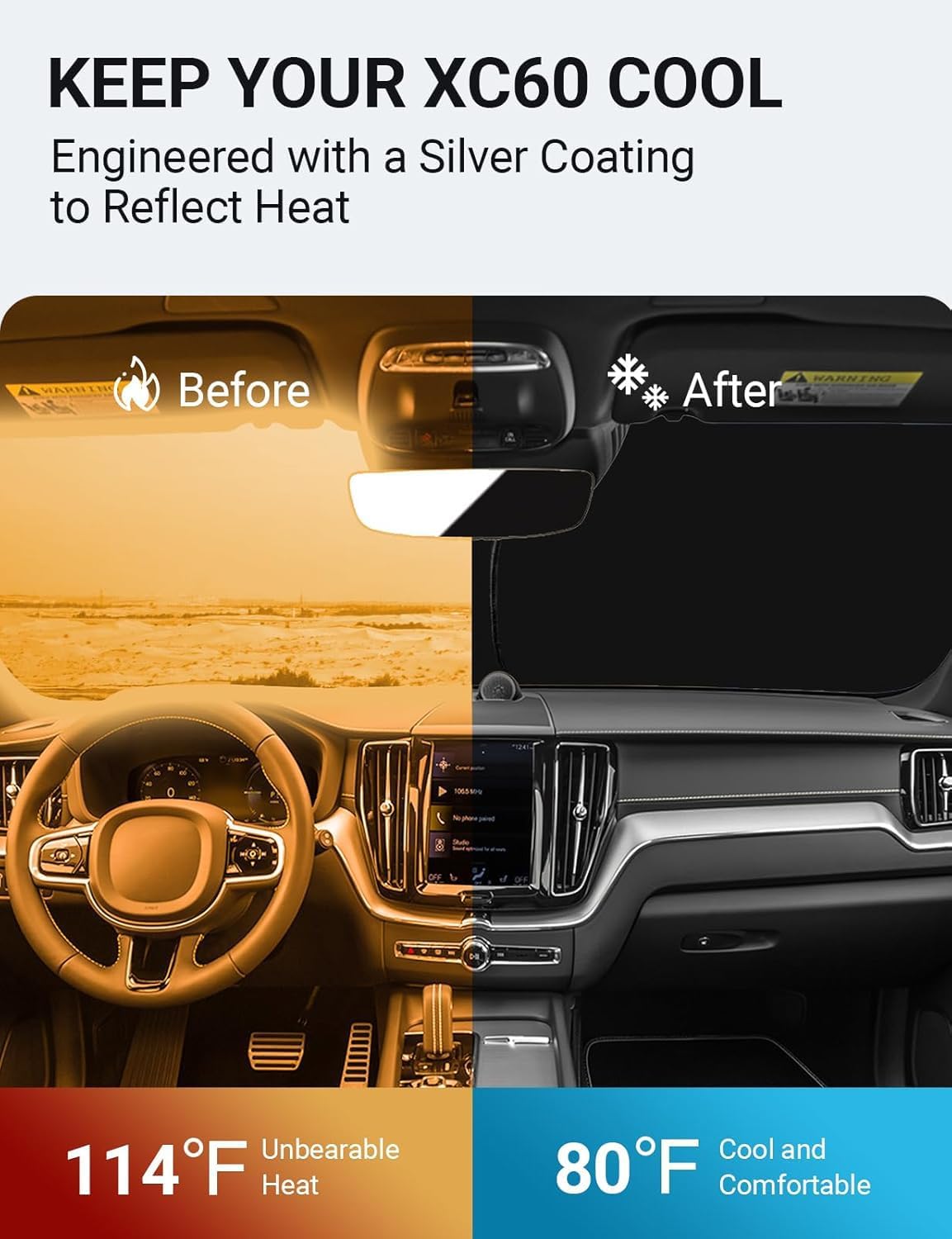 Windshield Sun Shade for Volvo XC60 SUV 2018-2024 2025 2026 Foldable Sunshade Protector Blocks UV Rays Keep Car