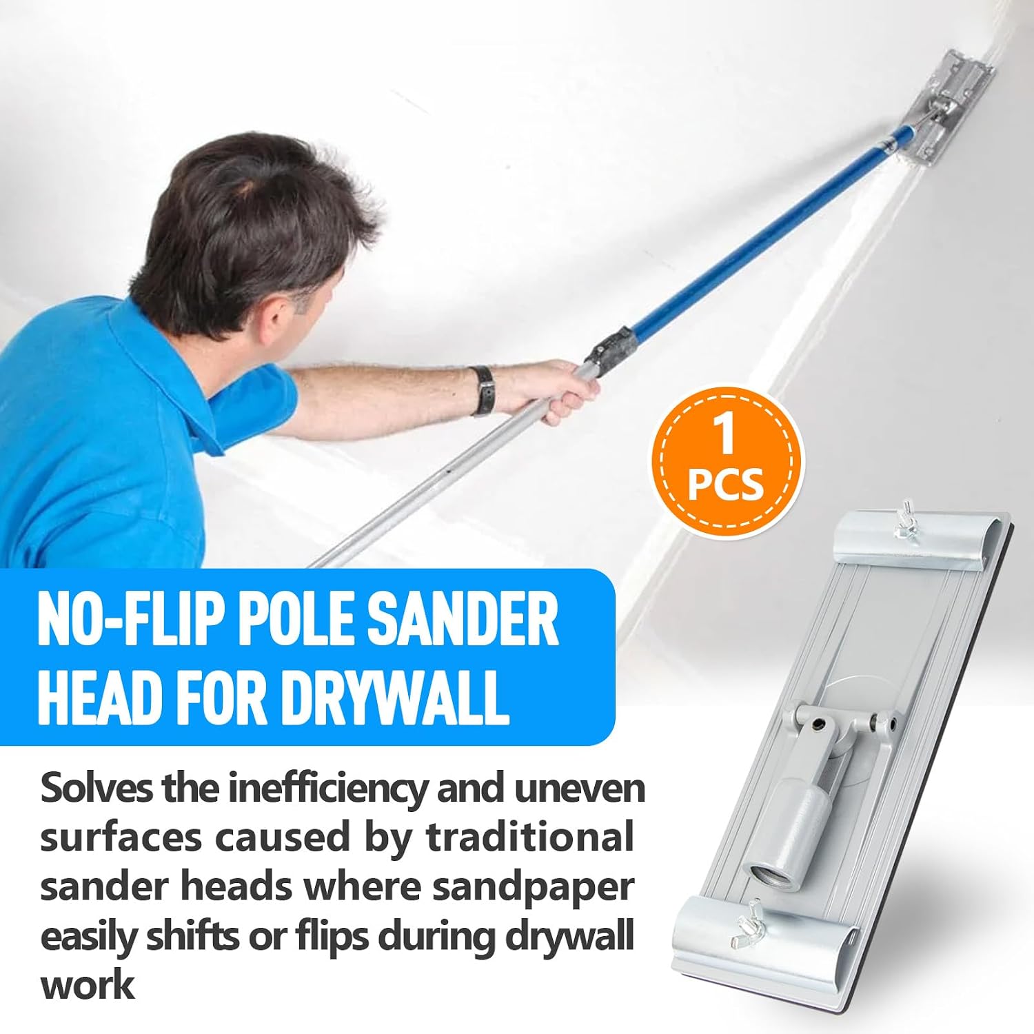 No-Flip Drywall Sander Head with Quick Release Clips and Universal Coarse Thread Wall Ceiling Sander, Fits for