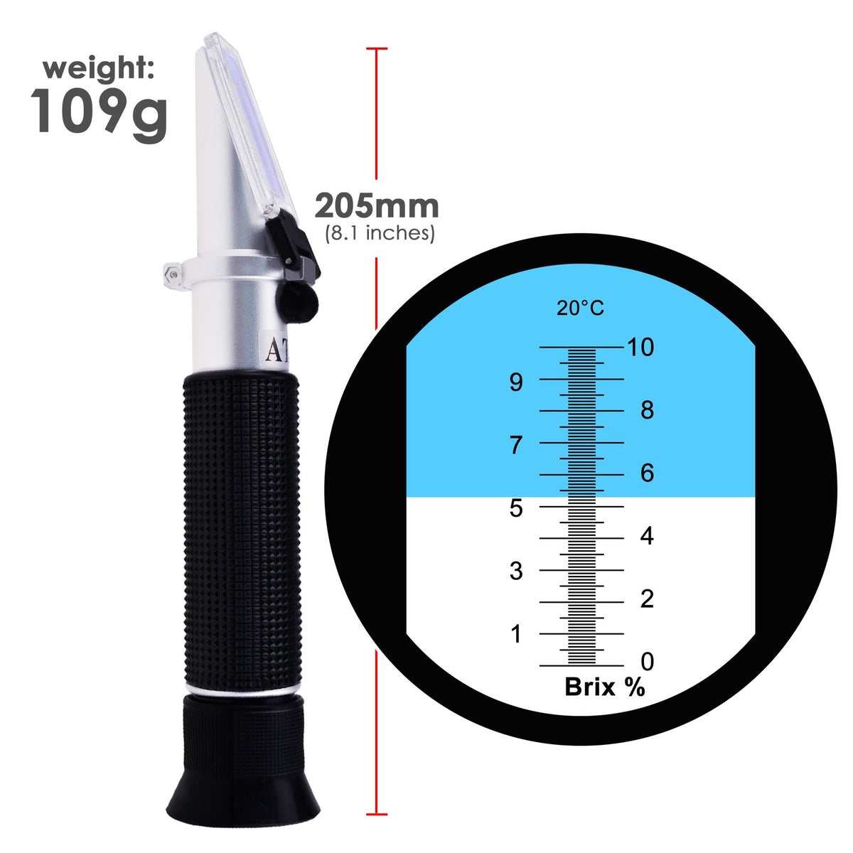 0-10% Brix Refractometer with ATC Low-Concentrated Sugar Content Solutions Accuracy 0.1% Maple Sap Cutting Liquid CNC