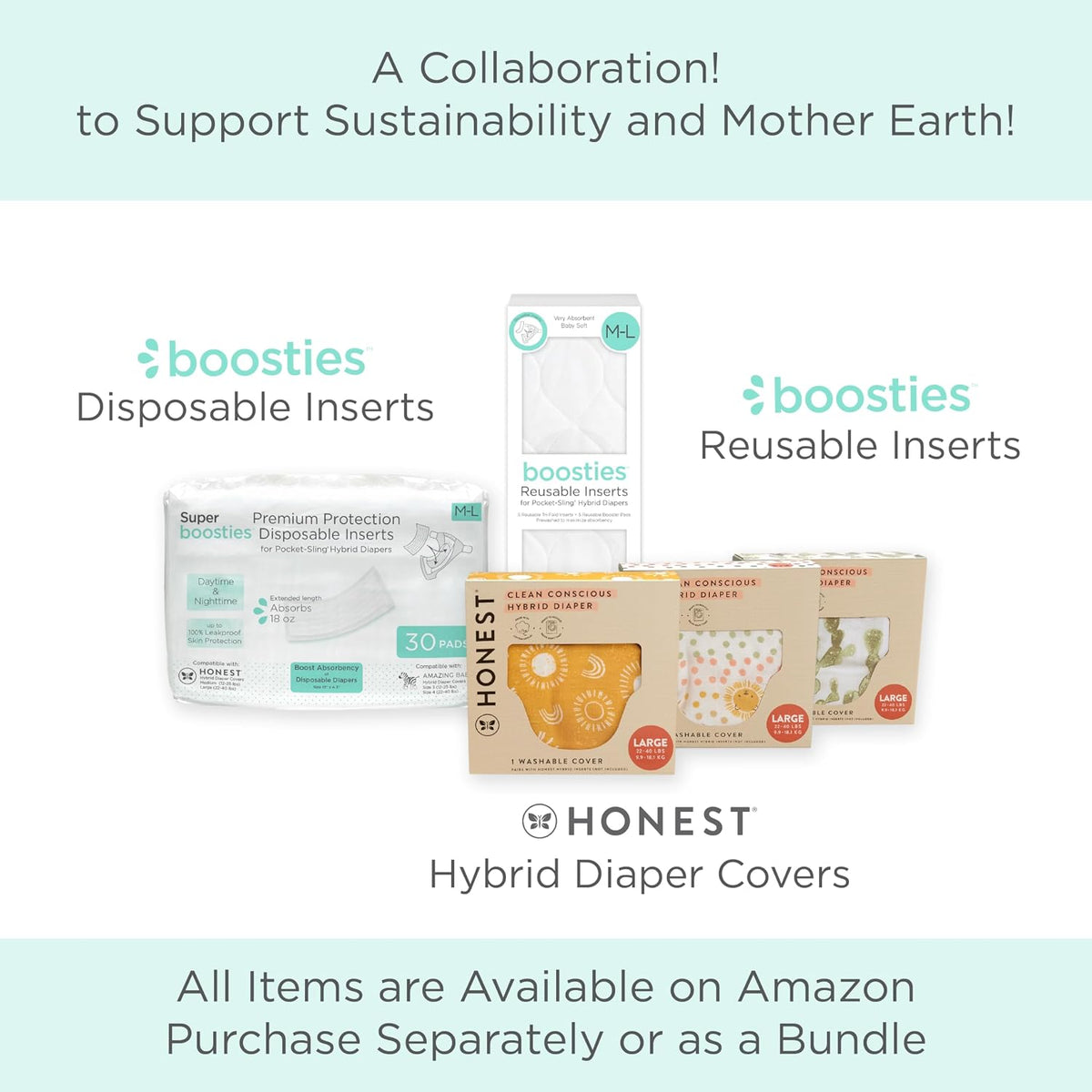 Honest Hybrid Cloth Diaper Covers with Pocket-Sling, Large (22-40 lbs), Stops Nighttime Leaks, Use with Boosties