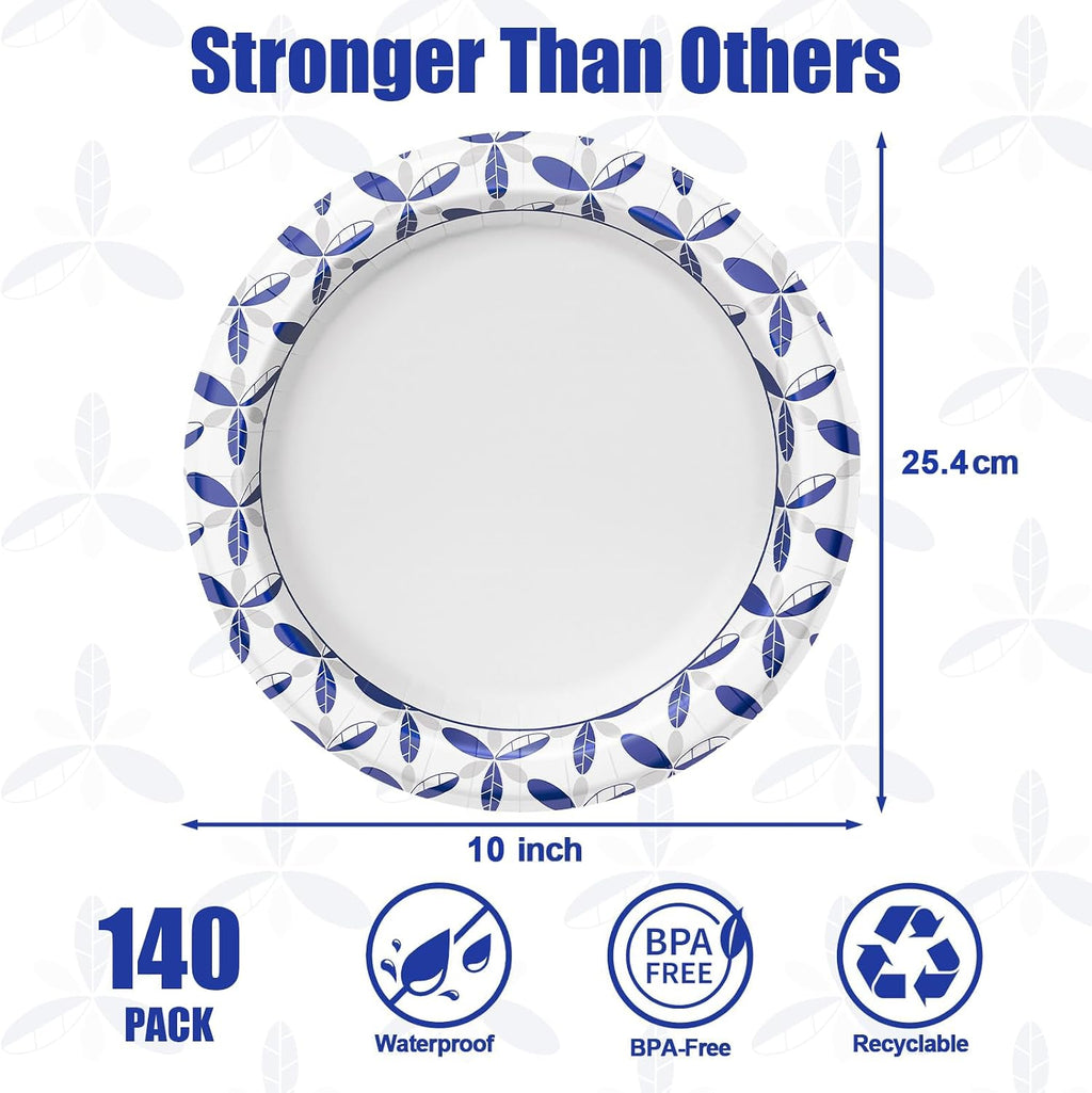 140 Pack 10 inch Heavy Duty Paper Plates Disposable