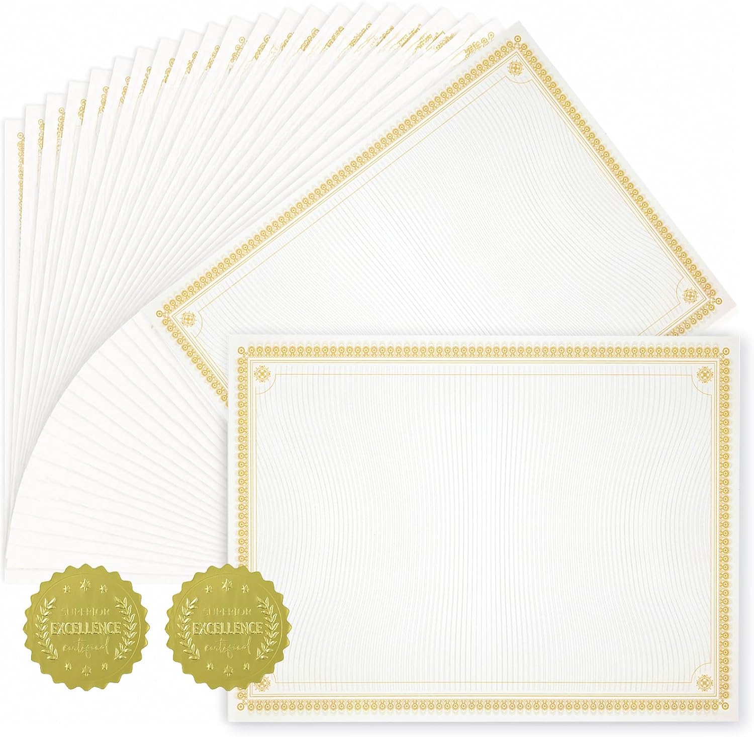 60 Sheets Printable Certificate Paper with Gold Seal Stickers | 8.5''x 11" ,130gsm Heavy Cardstock Compatible with