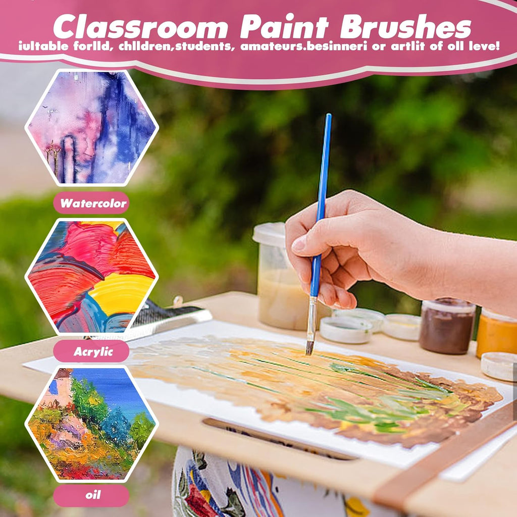 Small Paint Brushes Bulk, 110 Pcs Flat Tip Round Acrylic Paint Brushes for Kids Classroom Acrylic Watercolor Canvas