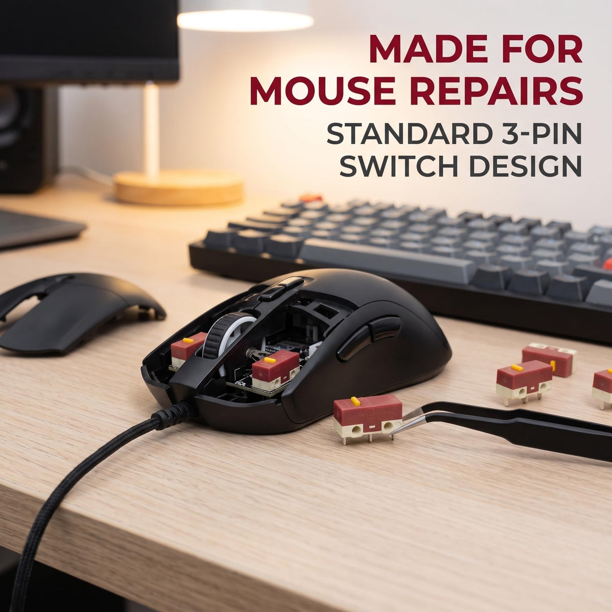 10Pcs Original Mouse Micro Switch 3Pins 30M Clicks Mice Mute Button Set Yellow Mouse Microswitch On Off Micro Switches