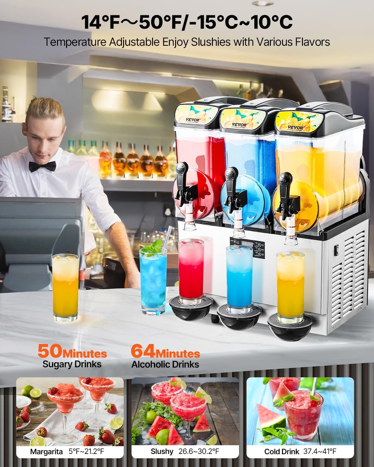 Commercial Slushie Machine 15Lx3 Triple Tank Margarita Drink 180Cups