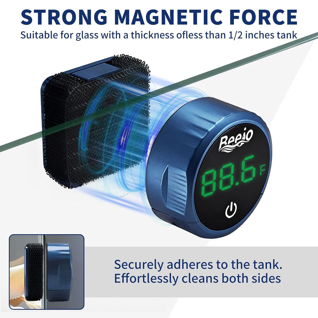 Fish Tank Magnetic Glass Cleaner with Digital Aquarium Thermometer