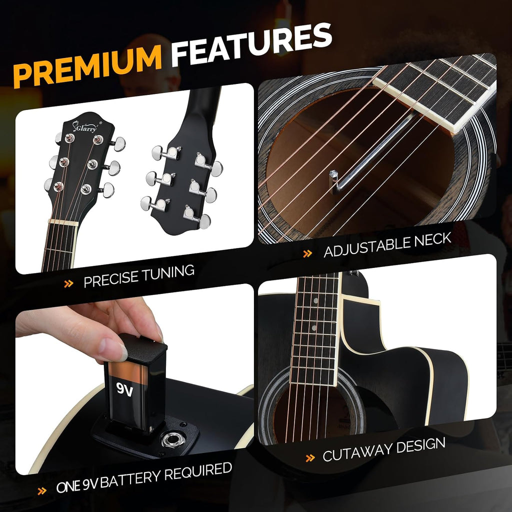Full Size 6 Strings Acoustic Electric Guitar Beginner Kit, Cutaway 41 Inch Electric Acoustic Guitar w/Inbuilt Tuner