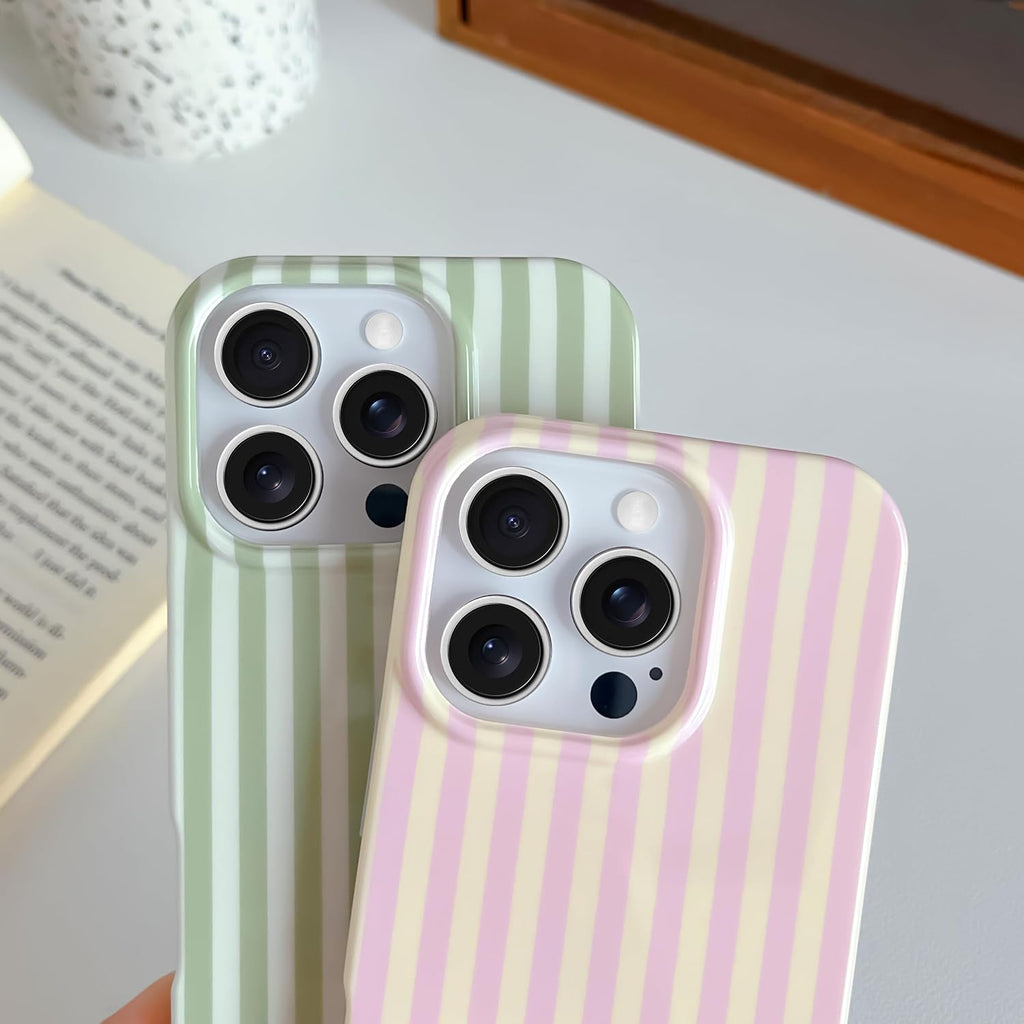 for iPhone 16 Pro Case Cute Striped Phone Case Soft TPU Slim Shockproof Phone Cover for Women Girls, Pink and Yellow