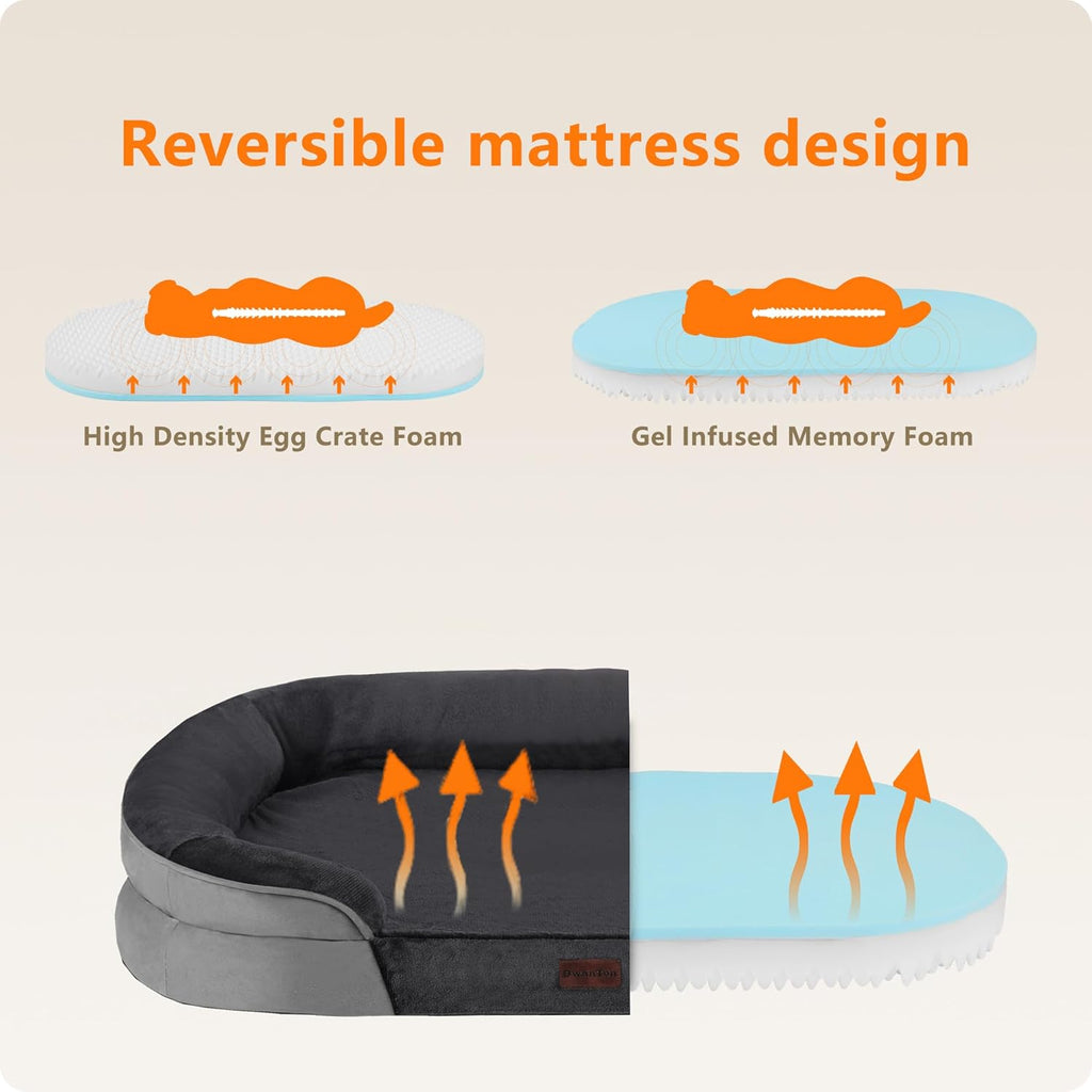 Orthopedic Dog Bed for Medium Dogs with Gel Memory Foam, Waterproof Dog Sofa, Washable Pet Bed with Four Sided