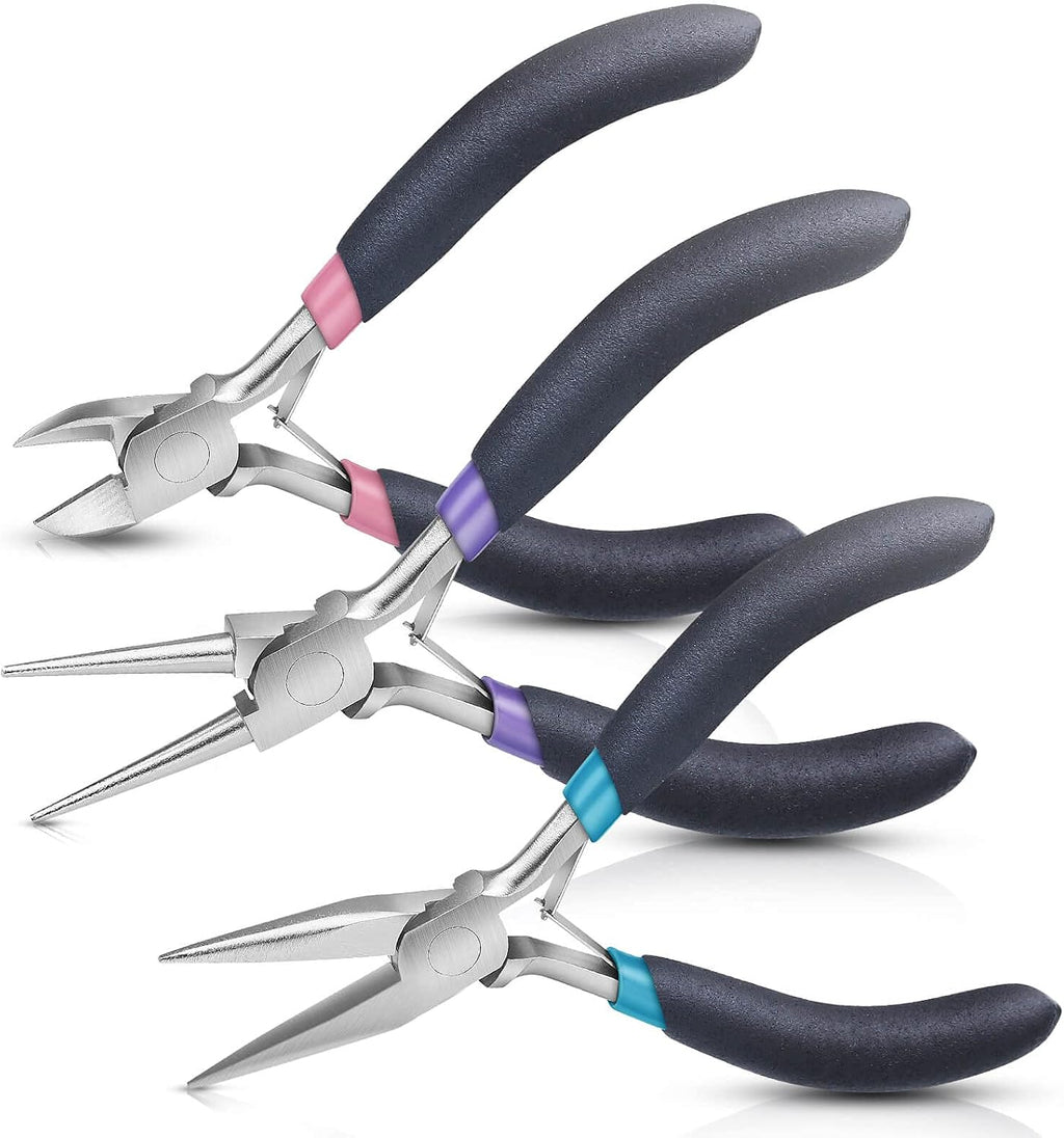 Jewelry Pliers Set, Paxcoo 3Pcs Jewelry Making Tools Kit includes Needle Nose Pliers, Round Wire Cutters for