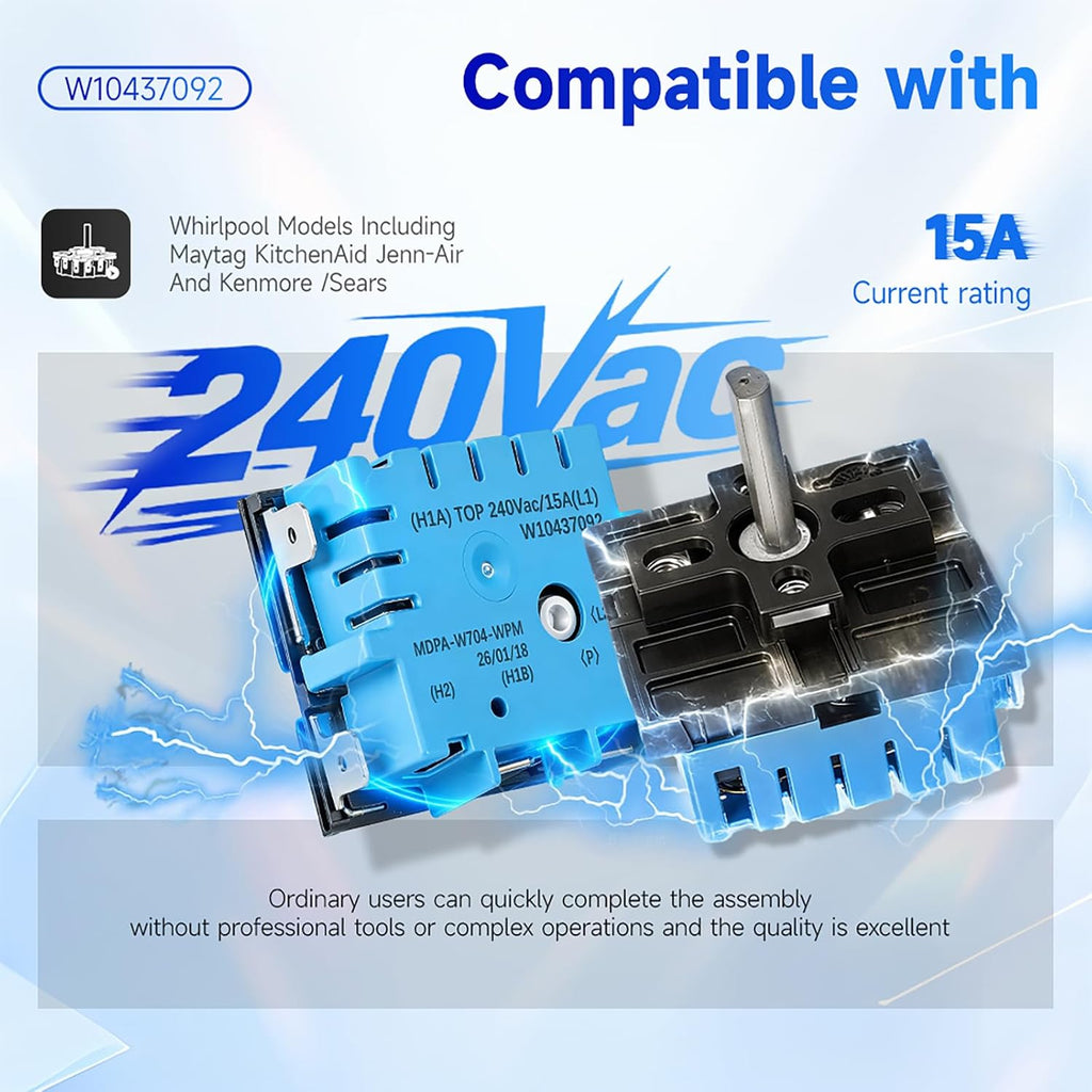 W10857622 Dual Infinite Switch Range Burner Control Switch